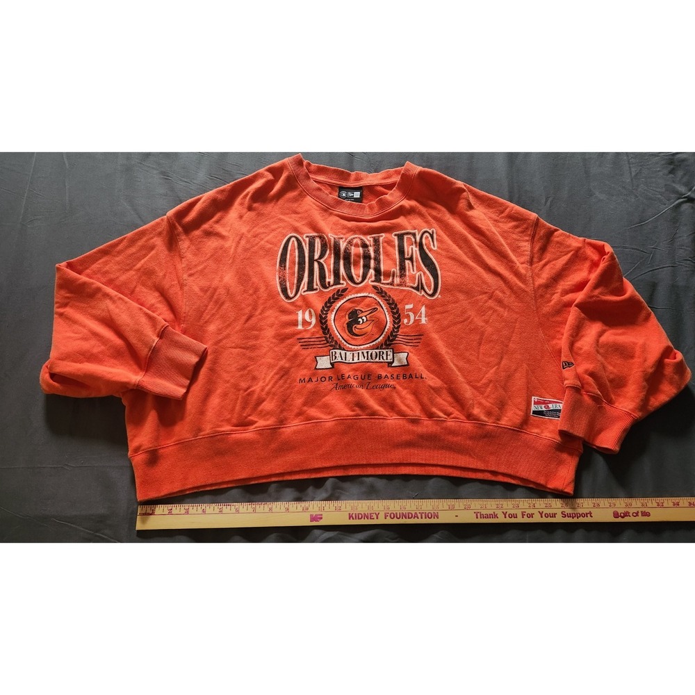 New Era Orange Baltimore Orioles Cropped Baseball Shirt Women's XL